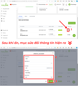 Sửa thông tin tài khoản user email doanh nghiệp